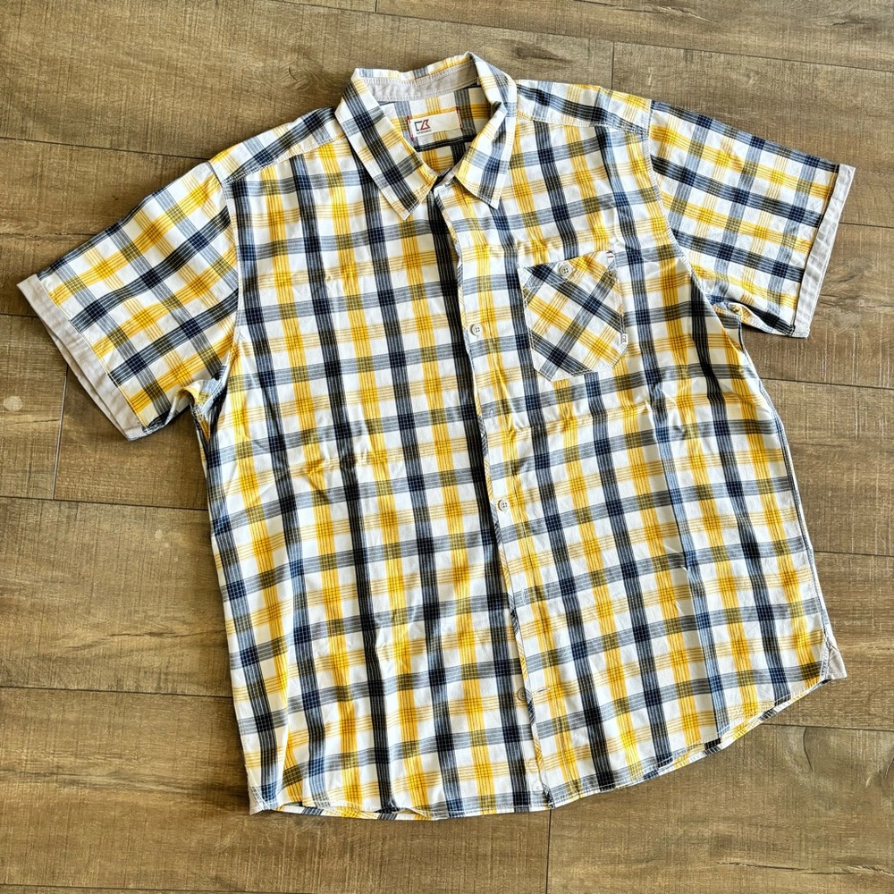 Cutter & Buck Men's Short Sleeve Plaid Check Cotton Button Down Shirt XXL